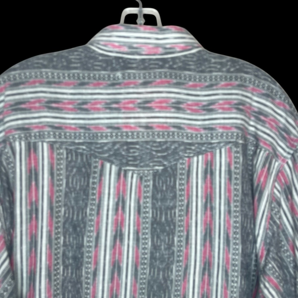Skully Aztec Southwestern Shirt Mens XL Pearl Snap Gray Pink Striped Cowboy - Picture 4 of 10